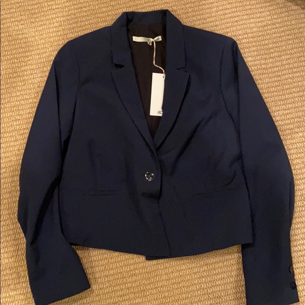 Navy anthropologie acote blazer jacket cropped